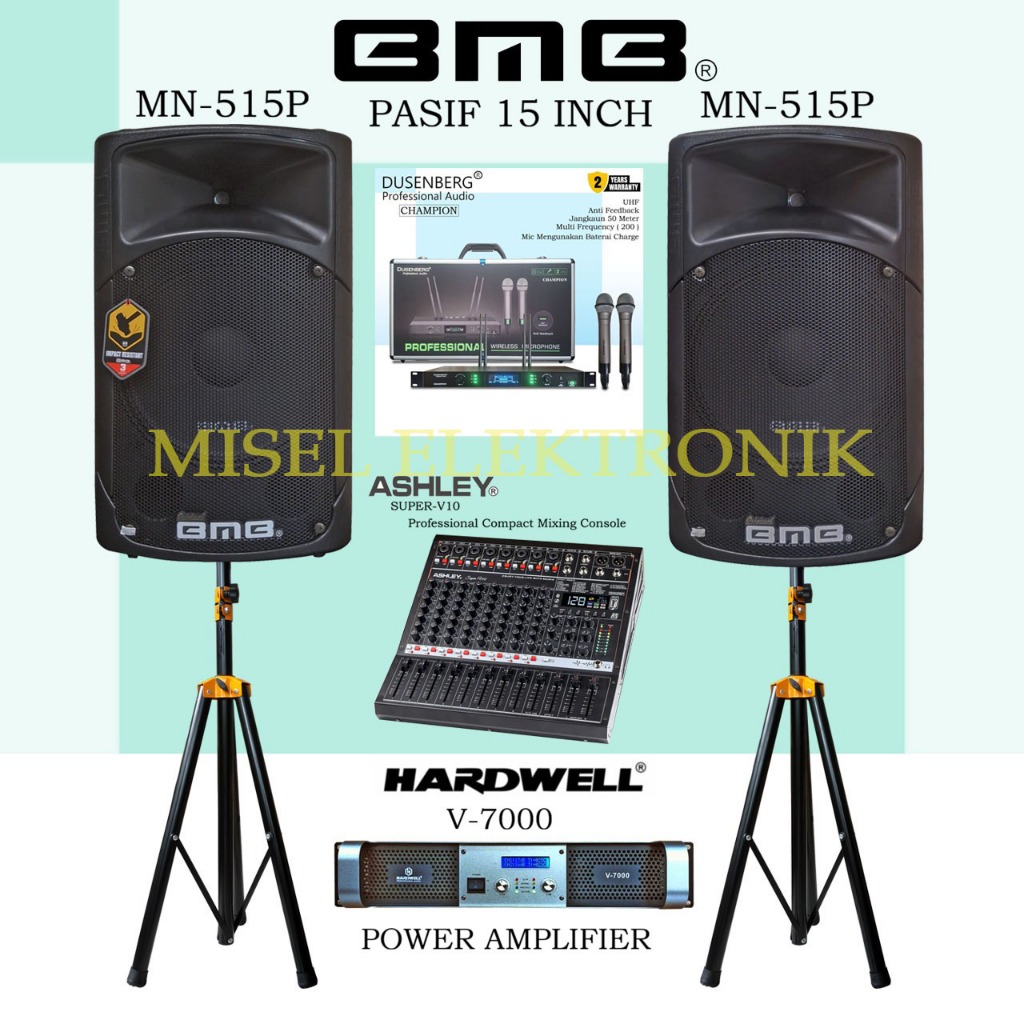 Paket Sound System Speaker Pasif 15 Inch BMB MN-515P Mixer 8 Channel