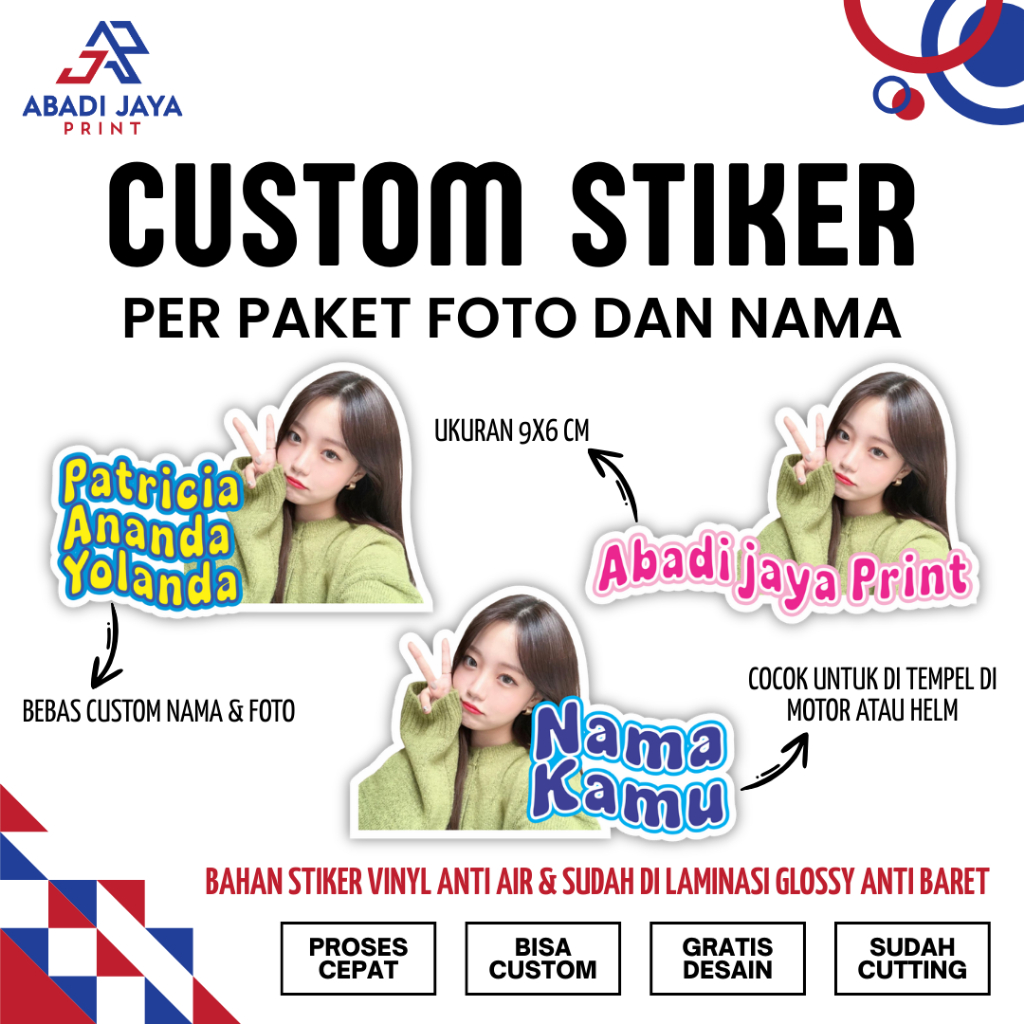 (PER PAKET) STIKER FOTO WAJAH & NAMA PACAR CUSTOM STICKER MOTOR HELM GLOSSY WATERPROOF PLUS LAMINASI