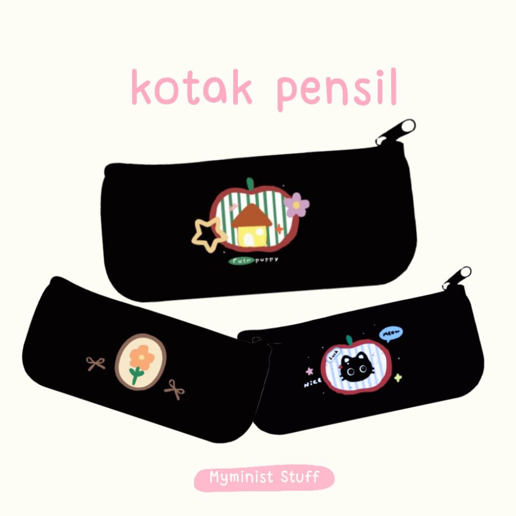 Kotak Pensil Lucu Aesthetic sekolah Tempat Pensil Sablon DTF Desain Aesthetic Korea Remaja Kotak Pen