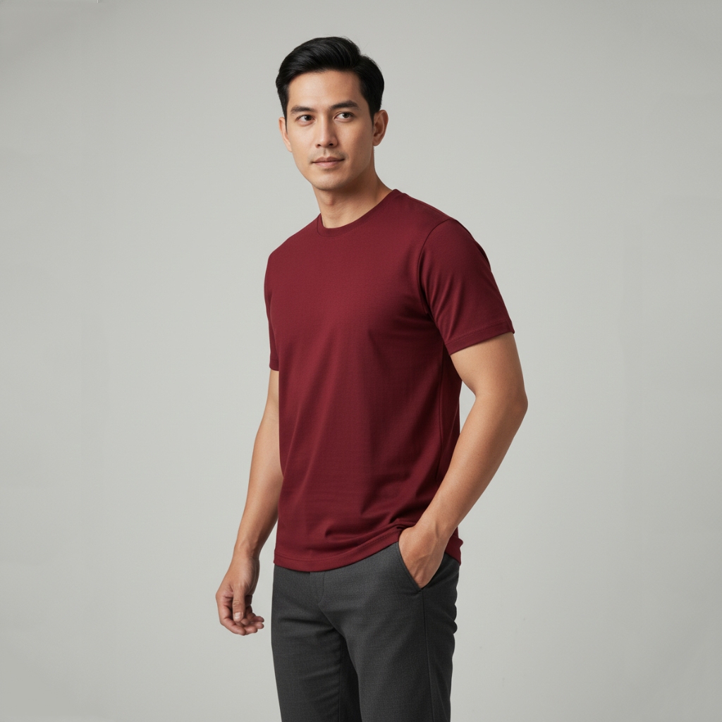 Shankara Short Shirt Merah Tua Maroon | Kaos Polos Pendek Merah Tua Maroon | Kaos Pendek Pria Merah 
