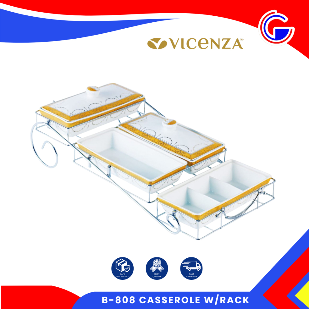 Wadah Saji Makanan dengan Rak - Casserole Keramik Vicenza - Prasmanan Set Hampers Lebaran