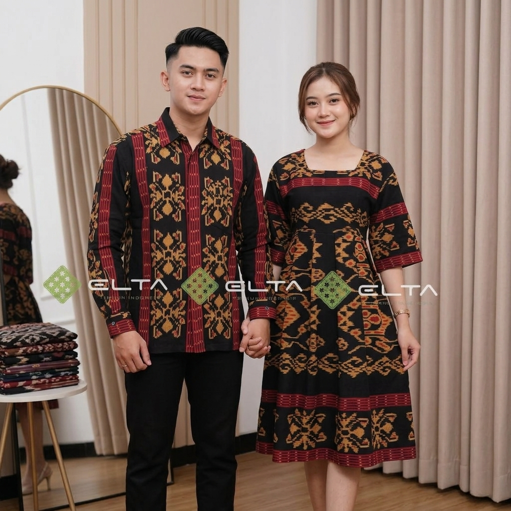 ELTA TENUN baju couple keluarga bahan kain tenun kemeja dan dress baju anak acara pesta