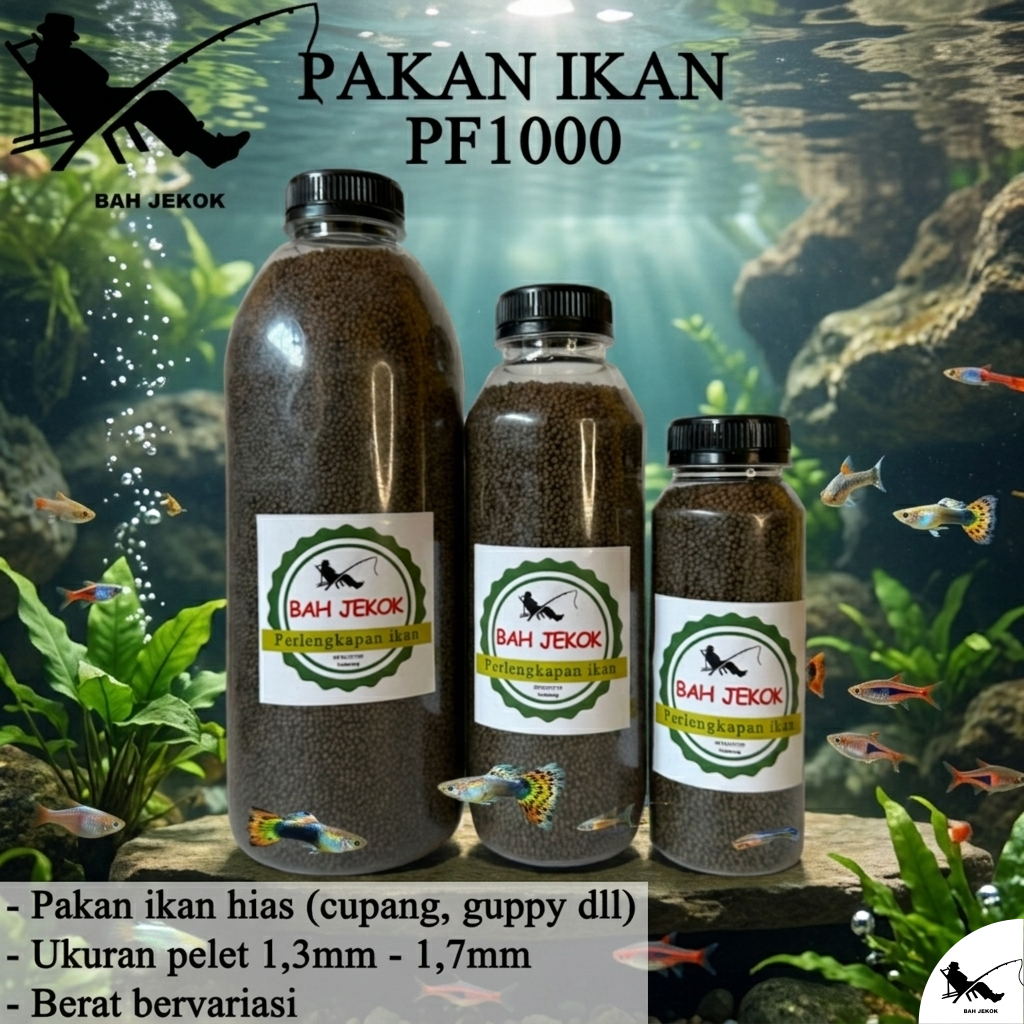Pelet PF1000 Pakan Ikan Hias Kecil Bibit Cupang Koi Guppy Tertra Kura Kura Kolam & Akuarium (125gr).