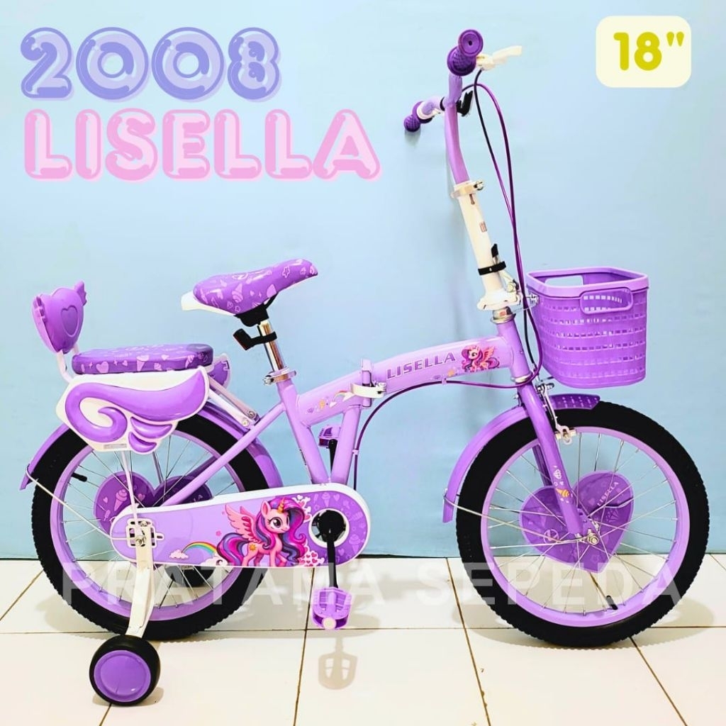 Sepeda Lipat Perempuan 18 Inch Lisella 2008 Model Terbaru Keranjang Depan Roda Bantu