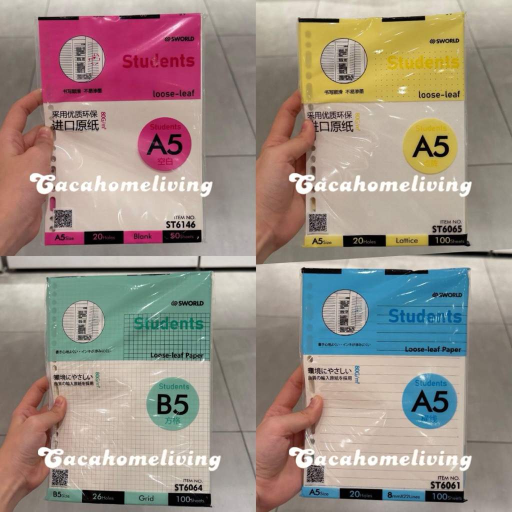 Ohsome - Loose Leaf Refill Paper / Kertas Binder Sworld Collection (A5 / B5) Kotak Kotak / Bergaris 