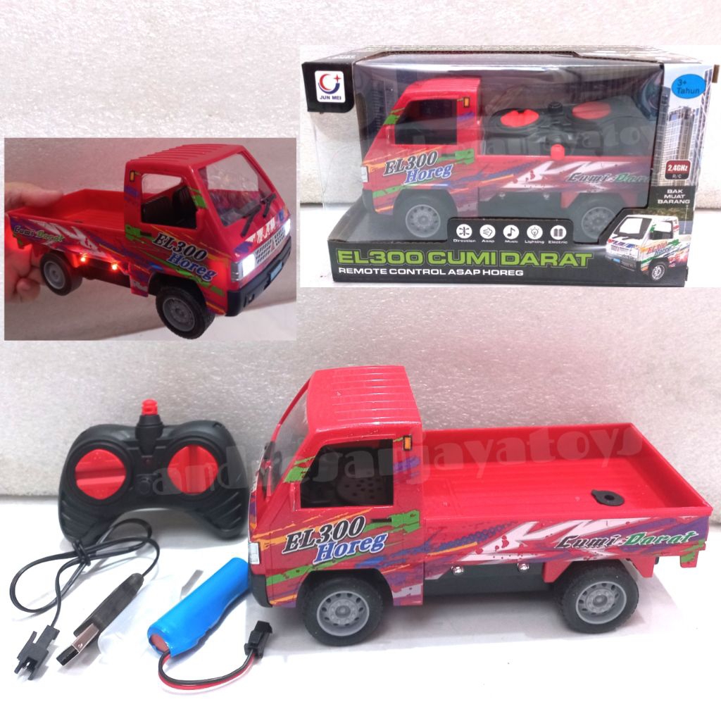 Mobil RC Pick Up Remote Control EL 300 Nyala Lampu Musik Dan Asap Baterai Cas no J11