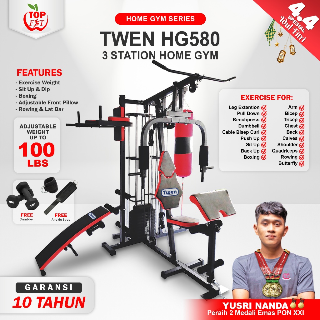 Home Gym Twen HG580 Homegym 3 Sisi Alat Olahraga Alat Gym Set Alat Fitnes Leg Press