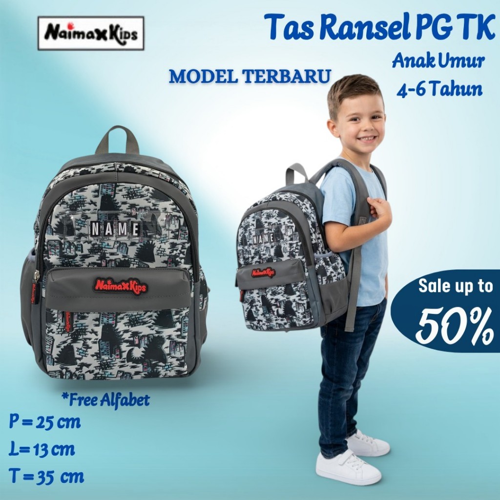 Naimax Kids Tas Ransel Anak Perempuan PG TK Medium Karakter Gozilla | Tas Sekolah Anak Cewek Kualita