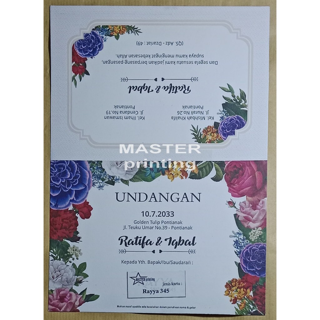 Rayya 345 Spesialis cetak undangan Pernikahan & Khitan murah 1000 an