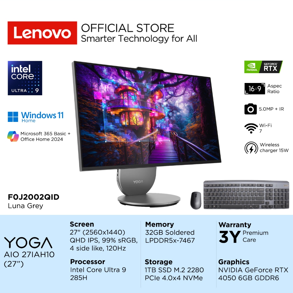 Lenovo Yoga PC AIO 27IAH10 2QID Intel Core Ultra 9 285H, NVIDIA RTX 4050 6GB, RAM 32GB, SSD 1TB, 27"