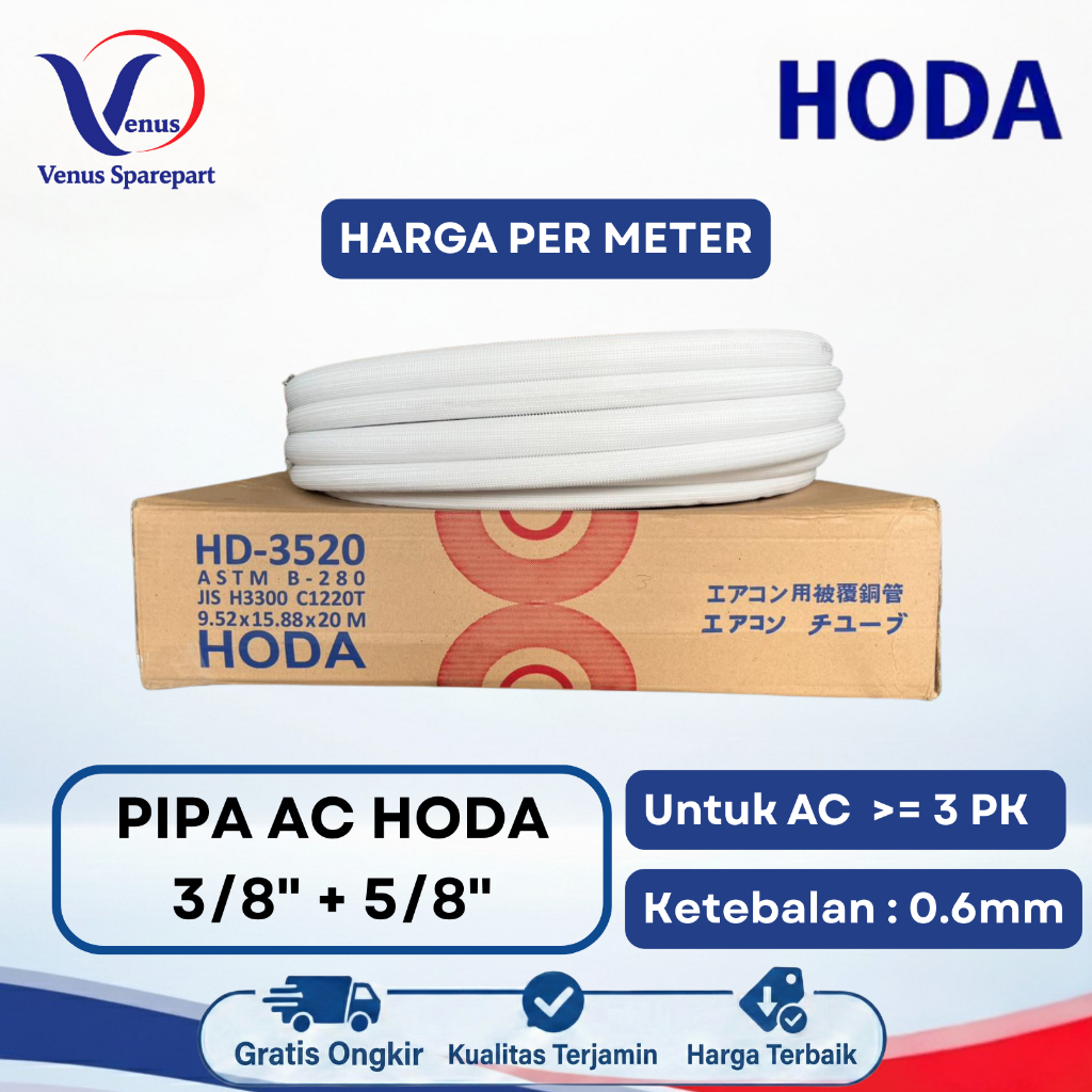 PIPA AC HODA 3/8 + 5/8 0.6 MM UNTUK AC 3 PK HARGA PER METER