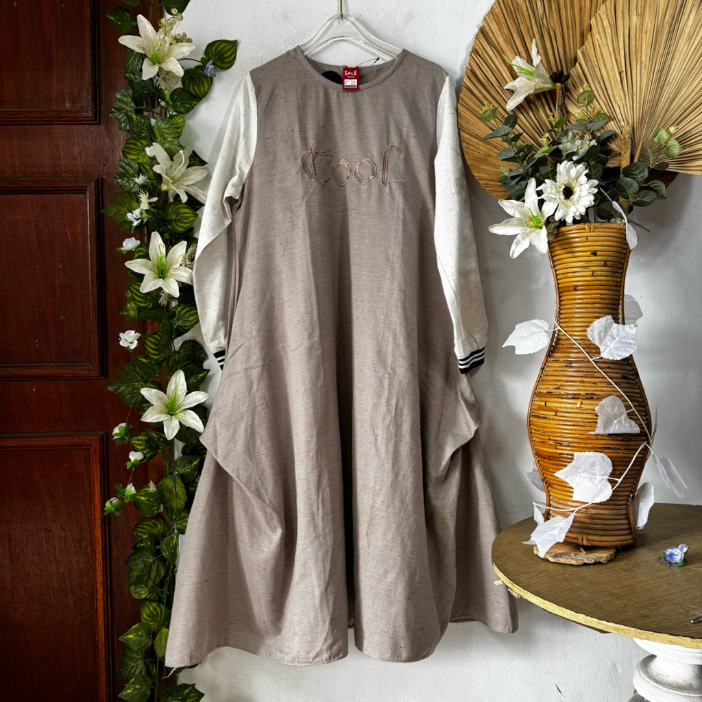 Tunik abu Putih Katun linen Gihaza