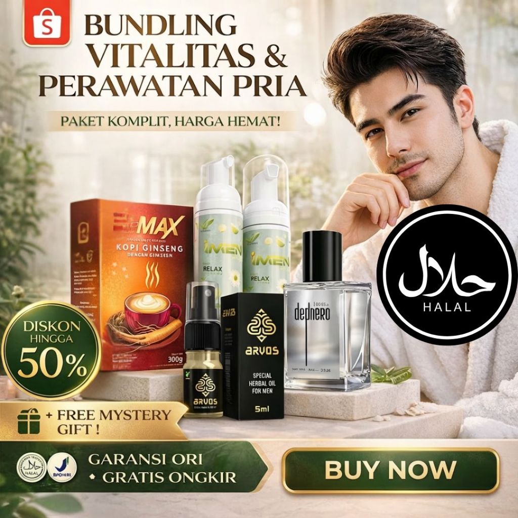 Paket Hemat Bundling Combo Pria Dewasa — Imen Wash Joni Anti Bau + GMAX Kopi Ginseng Stamina + Arvos