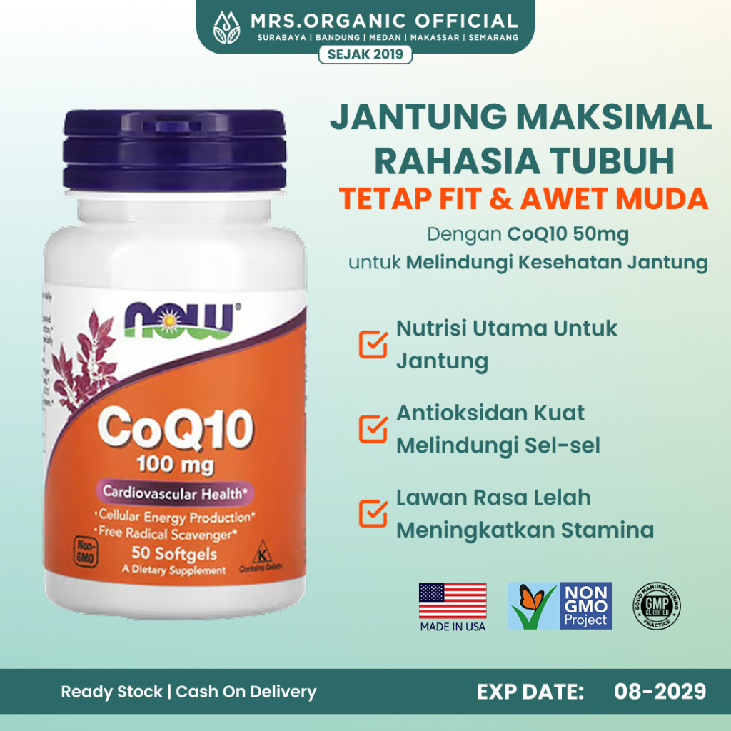 NOW Vitamin COQ10 100 mg Isi 50 softgels - Dukung Kesehatan Jantung & Energi Optimal