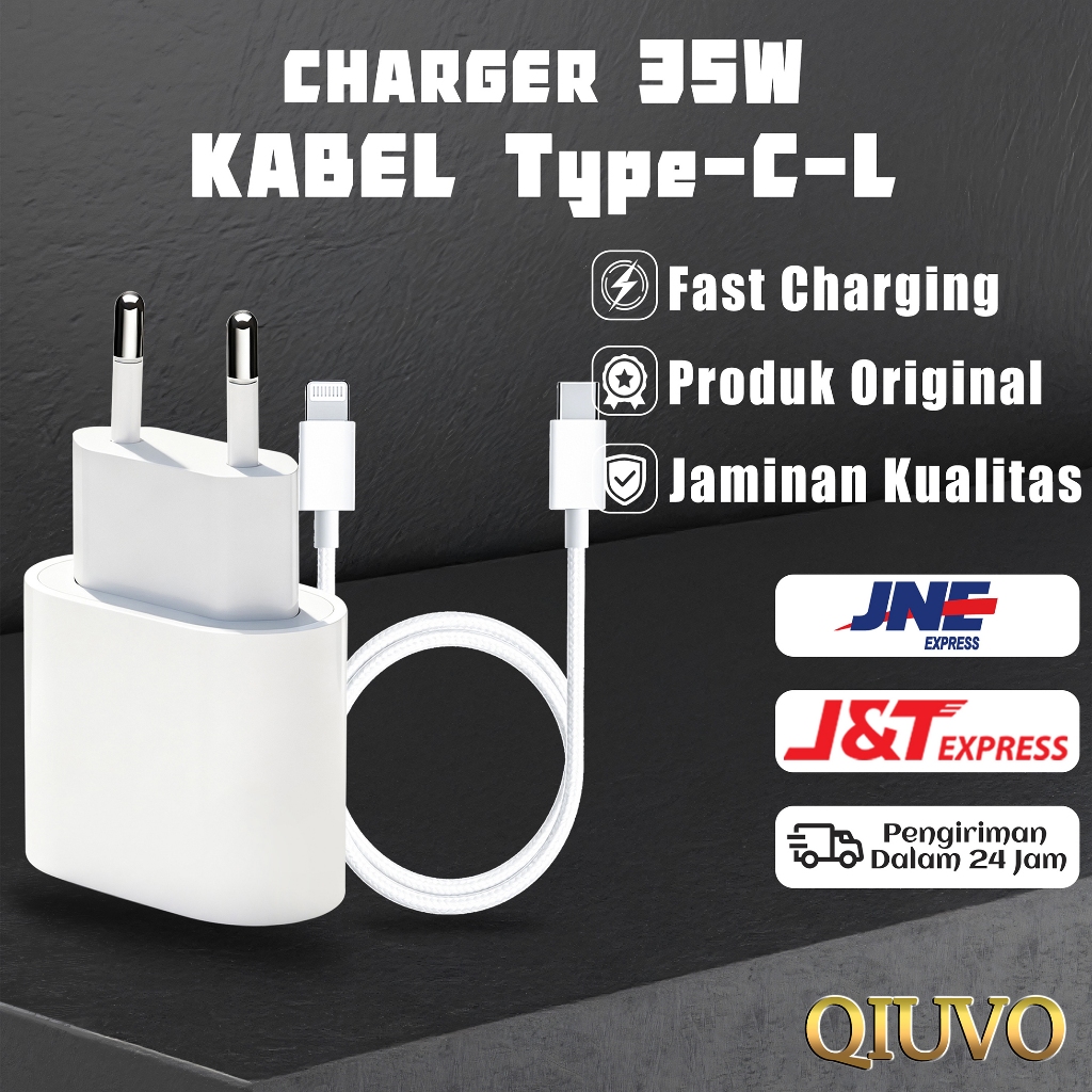 QIUVO-35W Charger Cerdas Cepat + Kabel Pengisian Cepat Type-C ke Lightning dengan Chip Bersertifikat