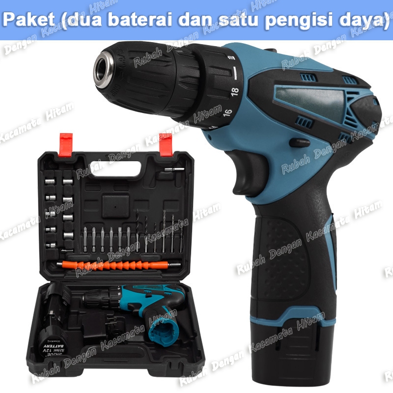 BOR BATTERY / BOR CORDLESS Set perangkat keras obeng listrik rumah tangga bor listrik genggam 12V mu