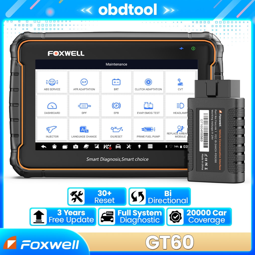 Pengiriman 24H FOXWELL GT60 BT Bluetooth Wireless Obd2 Scanner Full System 2025 Car Fault Code Diagn