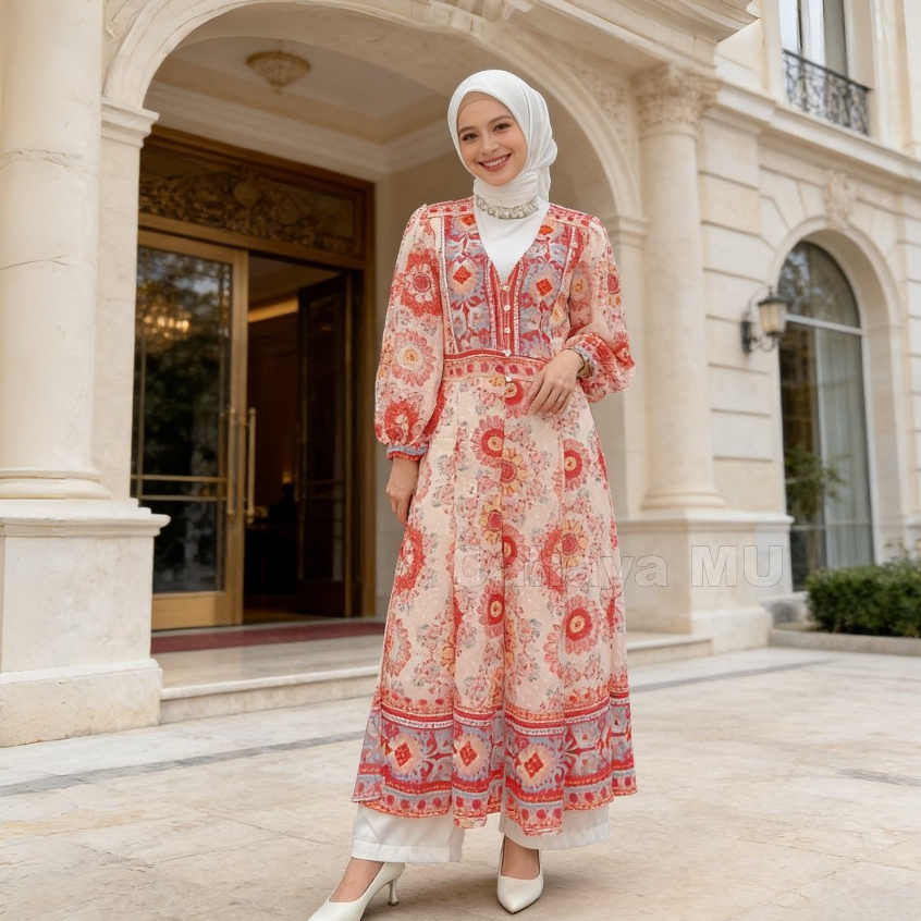 Tunik Rayon Motif Premium Terbaru/Tunik Bunga/Tunik Kondangan