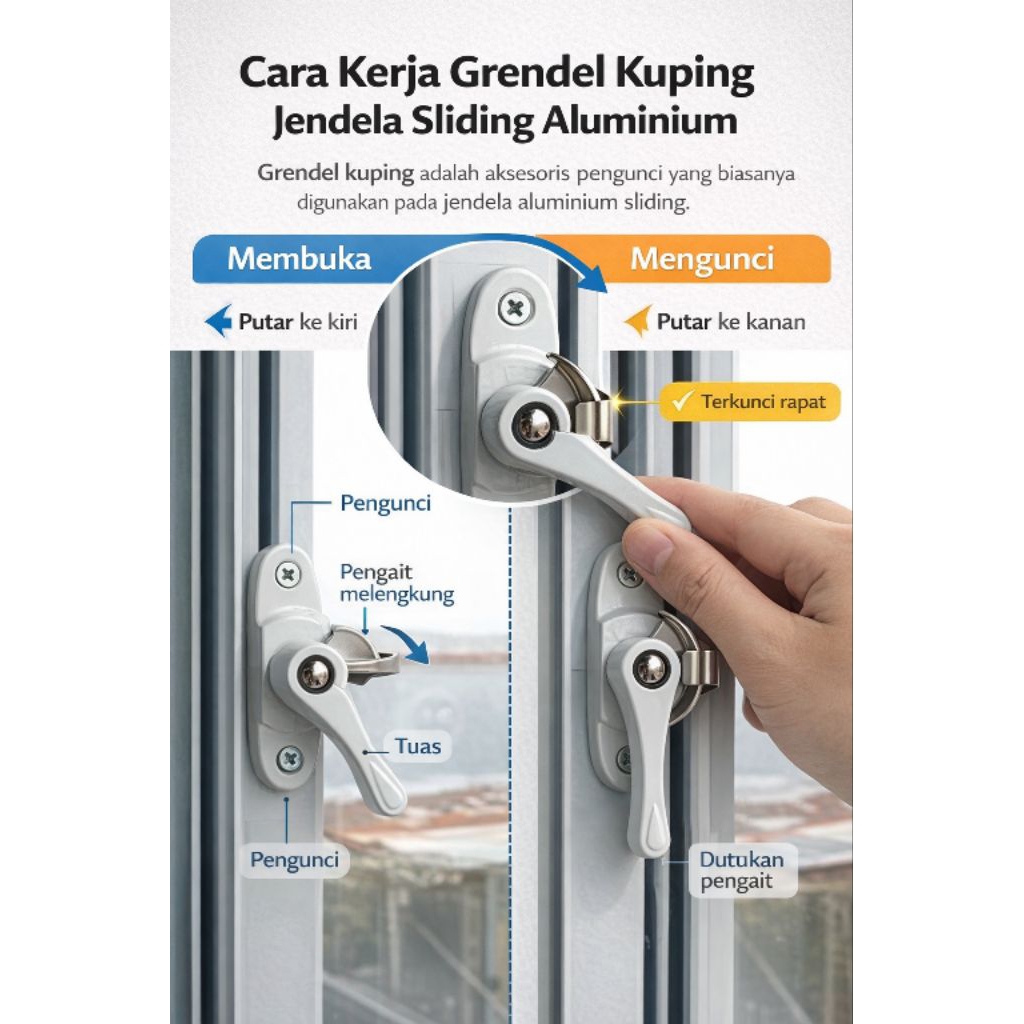 DIJAMIN MURAH GRENDEL KUPING - GRENDEL JENDELA MINIMALIS - GRENDEL ALUMINIUM - SLIDING WINDOW ALUMIN