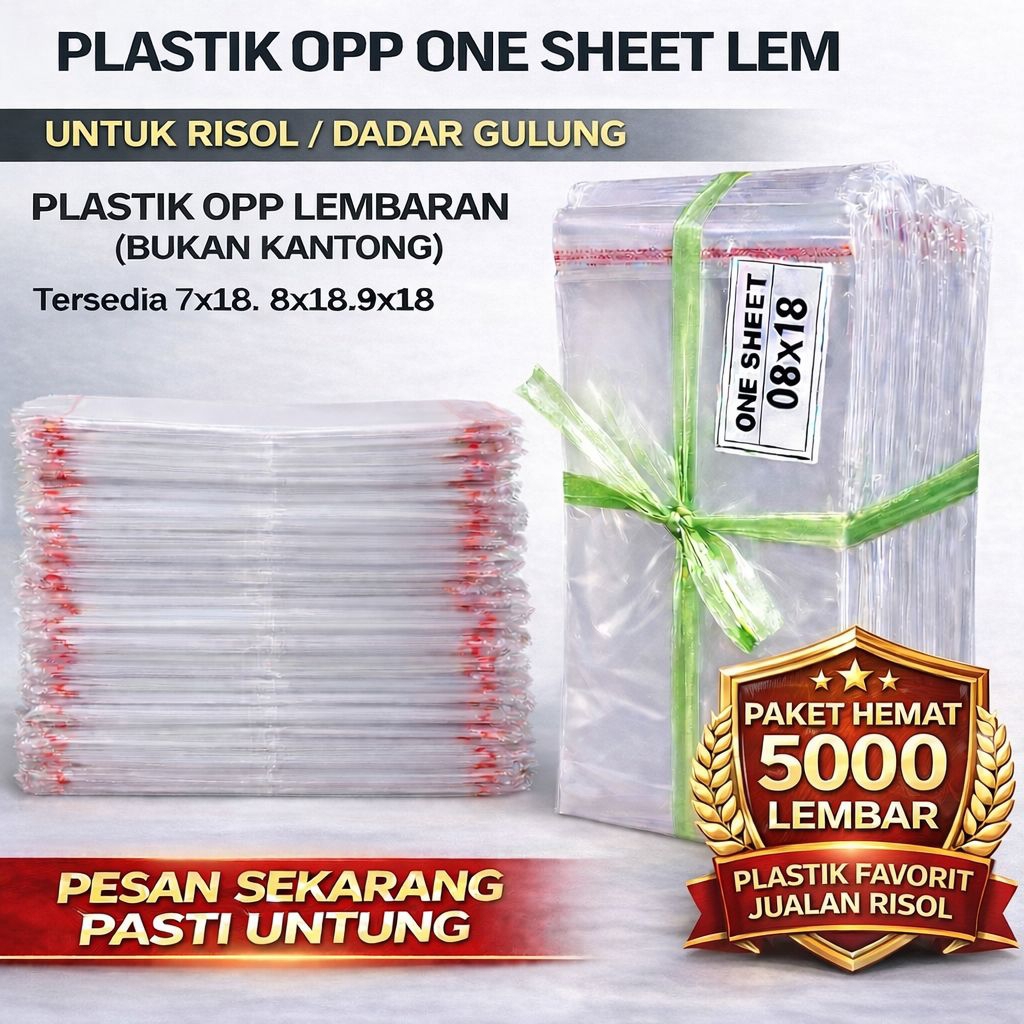Plastik OPP Lembaran Lem Bungkus Risol (5000 Lembar) Bening Tebal BUKAN Kantong