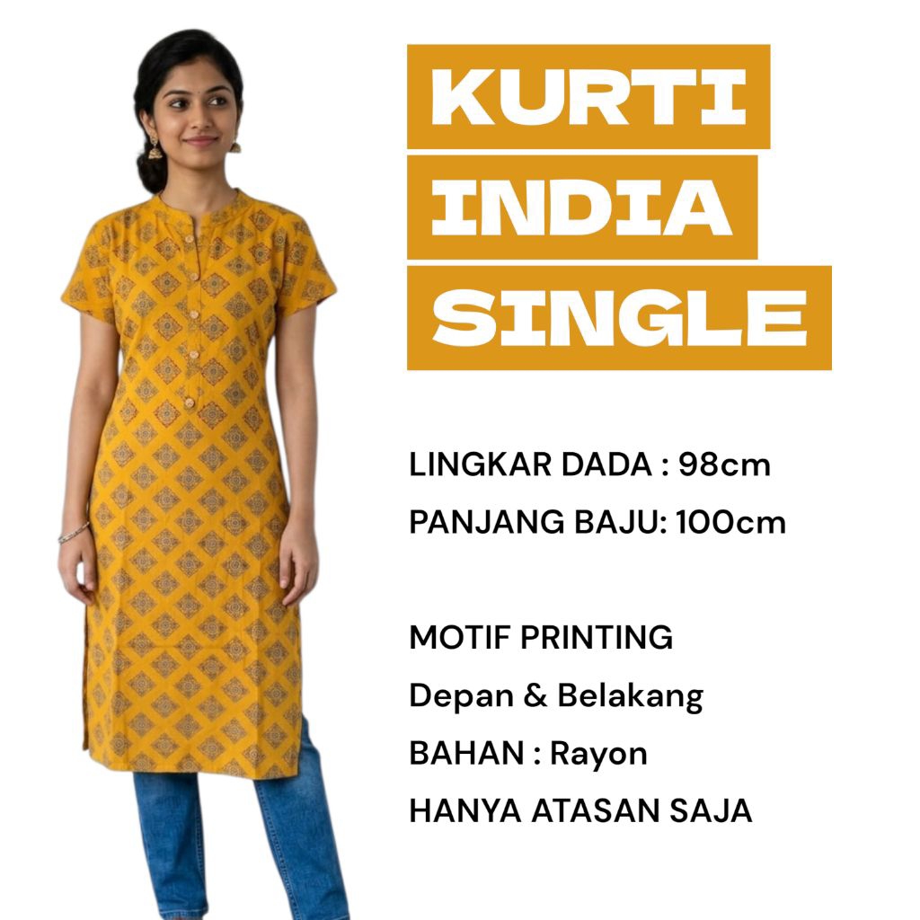kurti single baju India jumbo lengan pendek