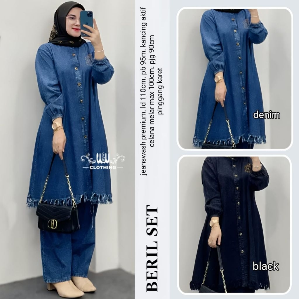 BERIL SET // SETELAN TUNIK MIDI JEANS CELANA BASIC // BY W&W