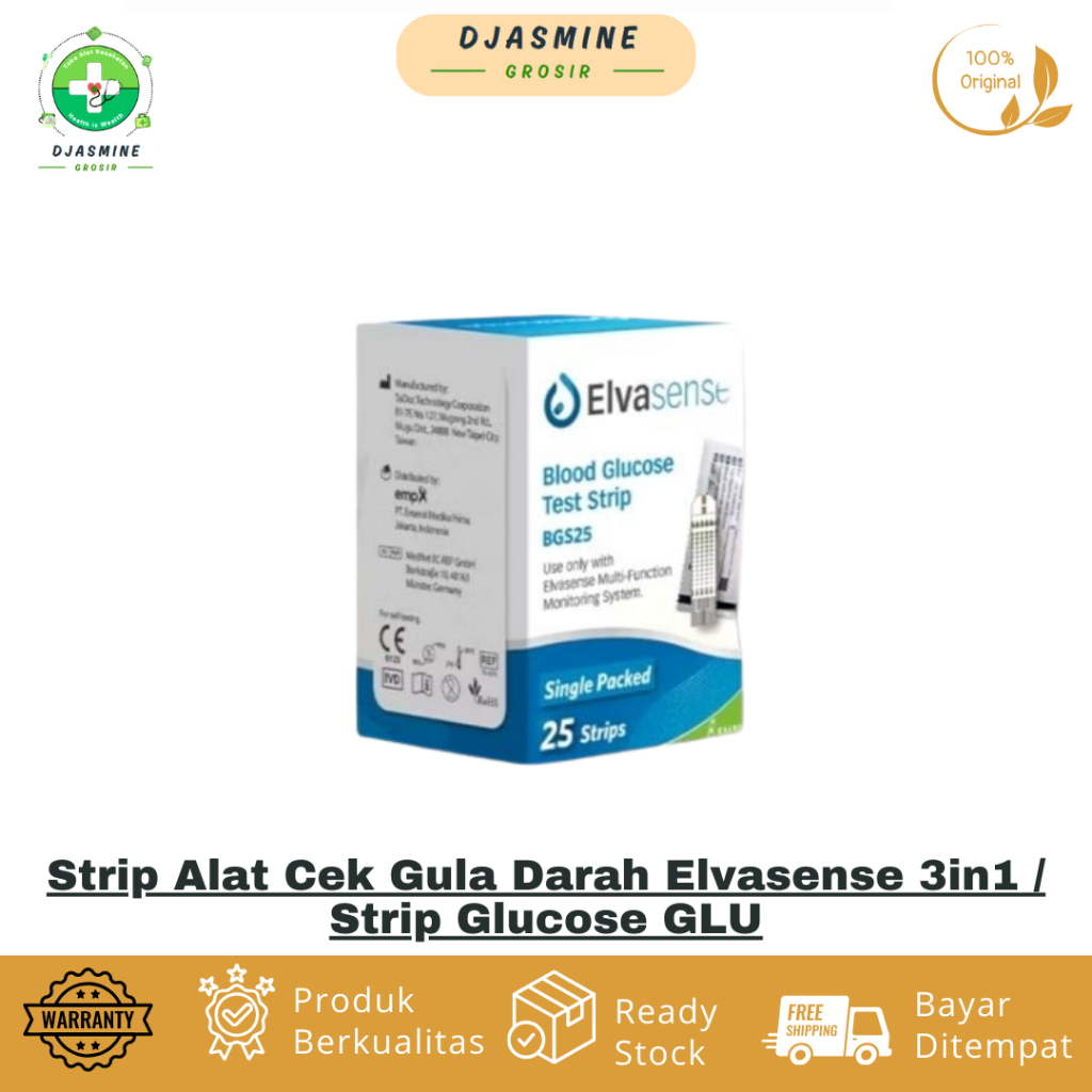 Strip Alat Cek Gula Darah Elvasense 3in1 / Strip Glucose GLU