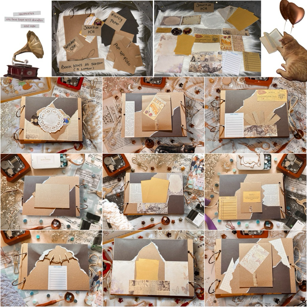 SCRAPBOOK ALBUM AESTHETIC BROWN BISA CUSTOM FOTO, SUDAH DENGAN DEKORASI DAN POP UP UNTUK HADIAH ULAN