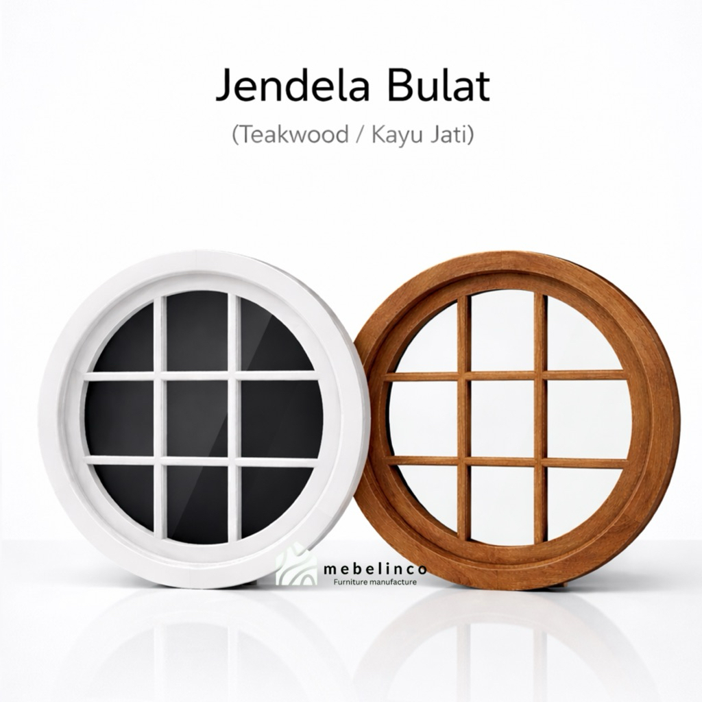 Jendela Kusen Bulat Putar Kayu - Jendela Kayu Minimalis - Kusen Jendela Kayu Jati - Jendela Rumah JB