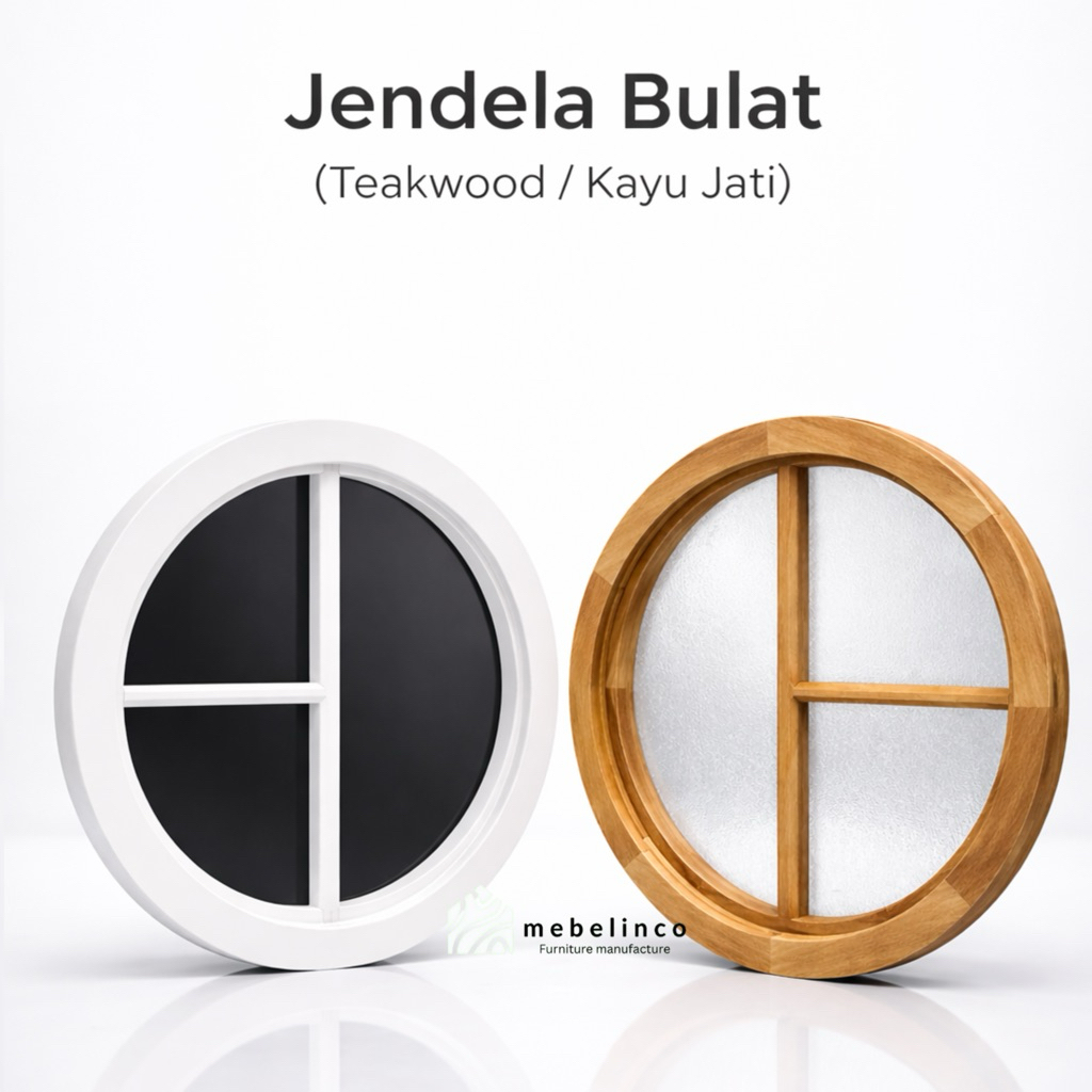 Jendela Kusen Bulat Putar Kayu - Jendela Kayu Minimalis - Kusen Jendela Kayu Jati - Jendela Rumah JB