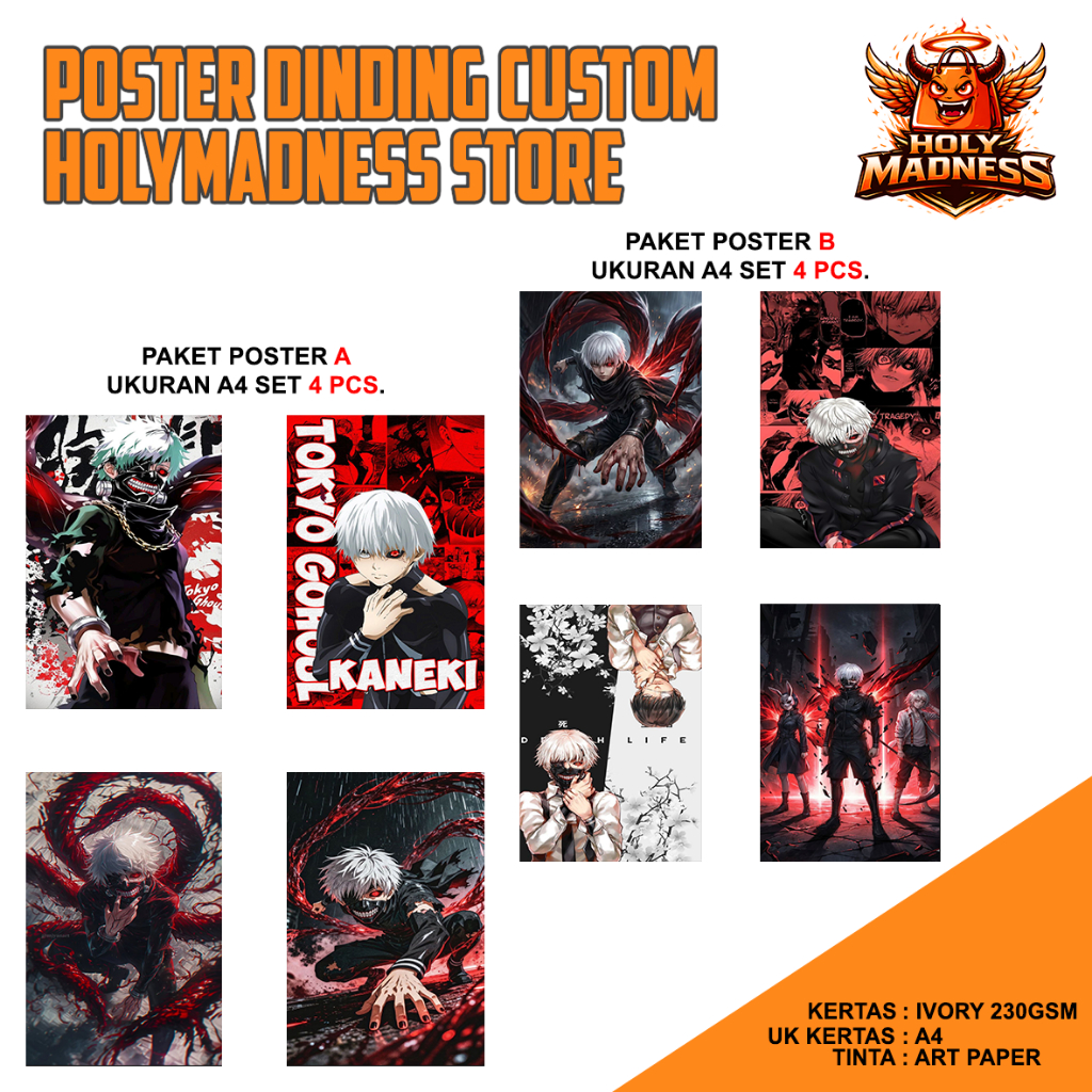 POSTER DINDING ANIME TOKYO GHOUL KEN KANEKI WALLPAPER DINDING