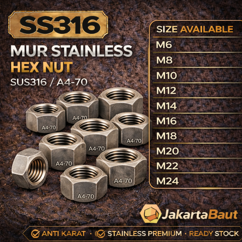 SS316 Mur M12 / Mur Stainless M12 / Hex Nut M12 SUS316 / A4-70