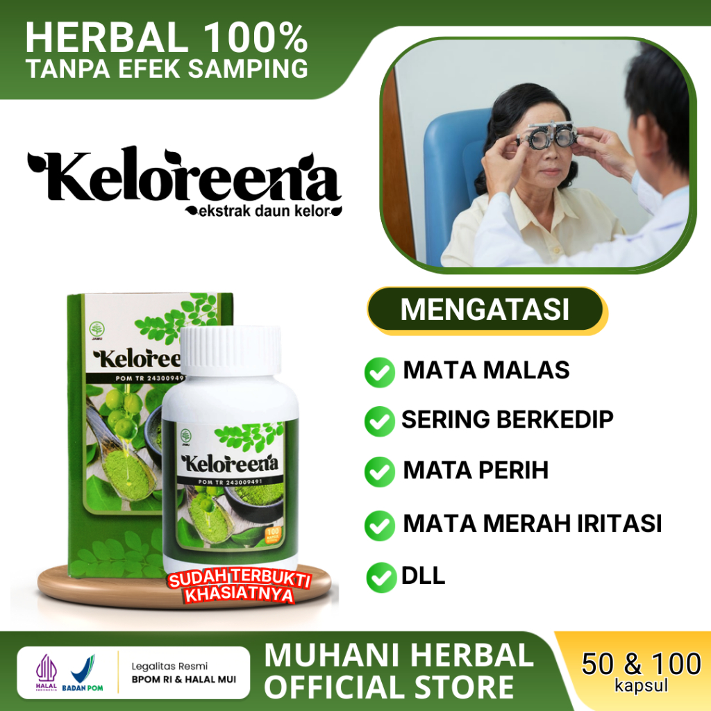Keloreena Kapsul Original Suplemen Herbal Untuk Mengatasi Mata Malas, Sering Berkedip, Mata Perih, M