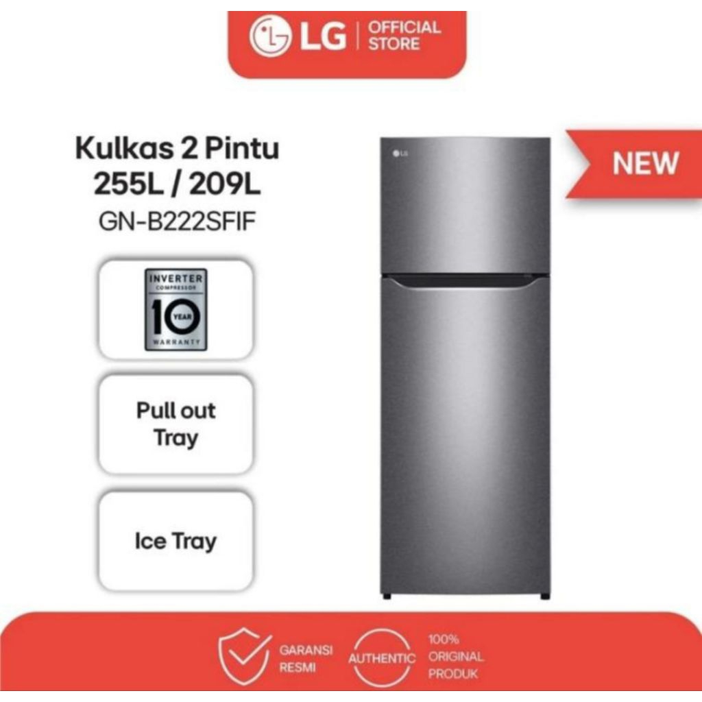 KULKAS LG 2 PINTU GN-B222FIF SMART INVERTER KOMPRESOR KULKAS 2 PINTU 209L / 225L KULKAS LG 2PINTU KU