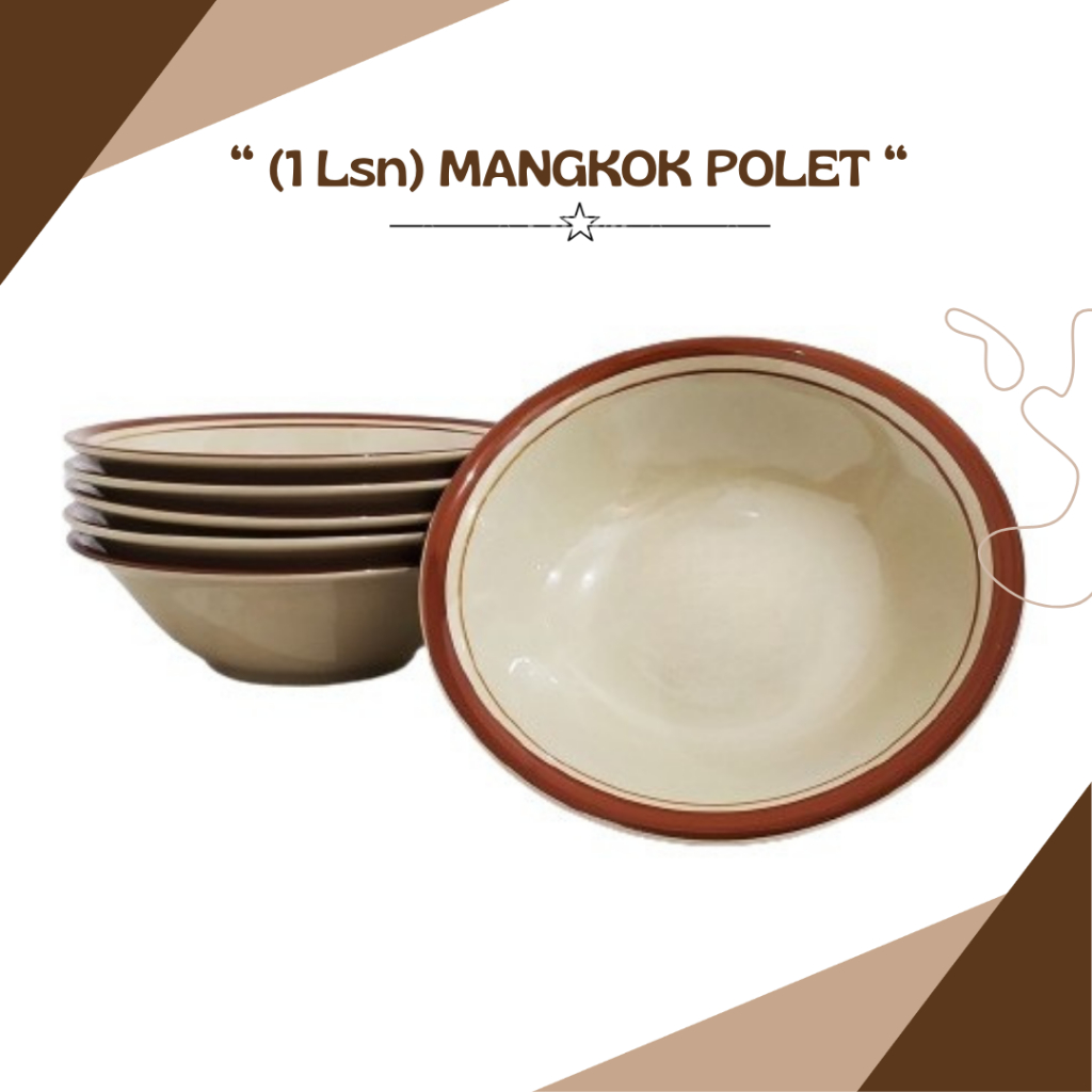 (1 Lusin) Mangkok Makan Keramik Polet Coklat 7inch Mangkok Polos Keramik Mangkok Makan Beling Coklat