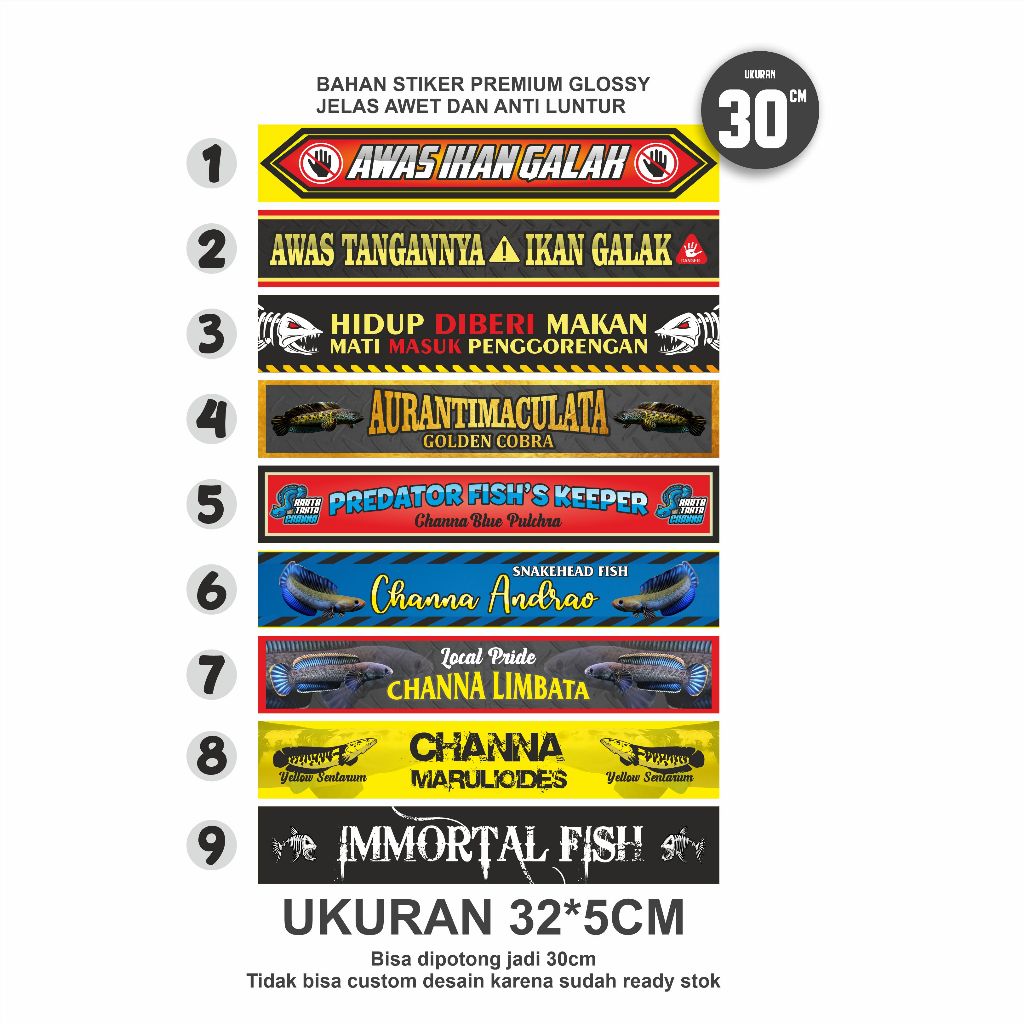 (NEW Desain Ukuran 30cm)Stiker aquarium setiker aquarium stiker tank stiker iwak galak stiker predat