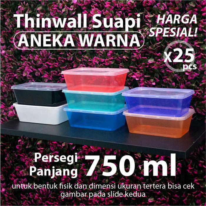 Paket 25 pcs Thinwall Warna 750 ml Suapi - Kotak Makanan - Rectangle