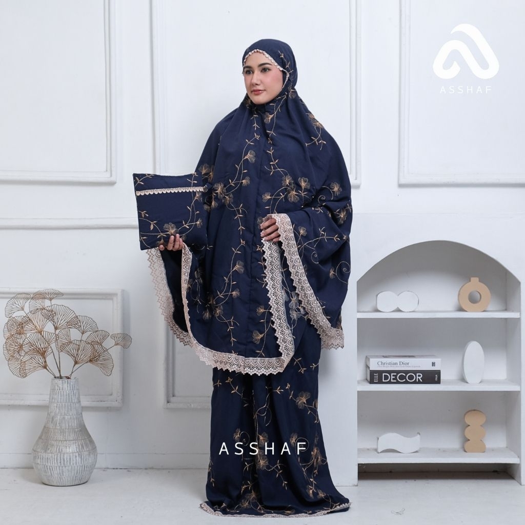 ASSHAF - Mukena Dewasa Katun Bordir Bunga Amarilis Renda Cantik