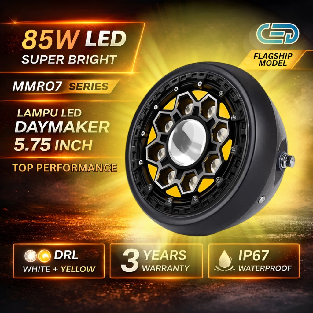 Lampu Utama CED Daymaker 5.75 Inch MMR07 LED 85W DRL Putih Kuning IP67 Lampu Motor Universal 12-24V 