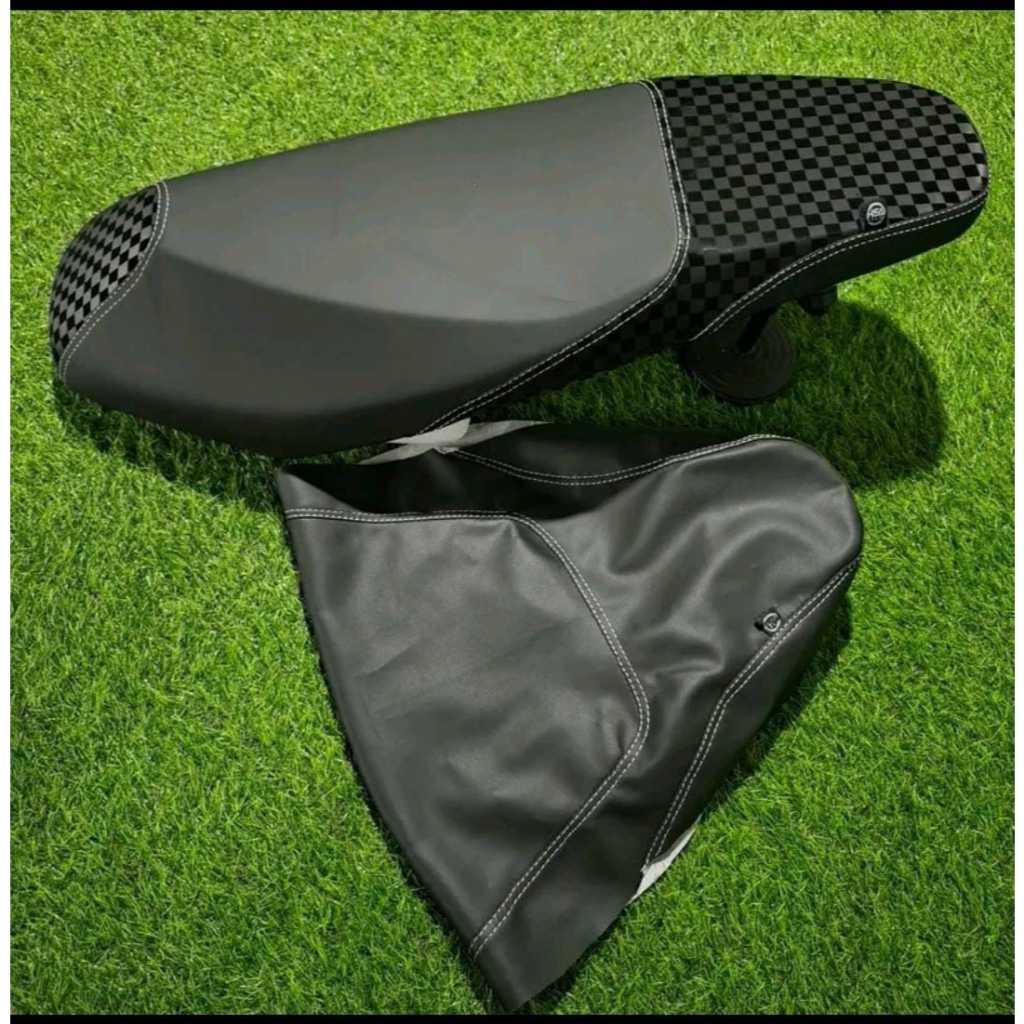 Kulit Jok Motor Sarung Jok jahit tengah Kombinasi Bahan Kulit Jeruk X Catur 3D Sarung Jok beat,Vario