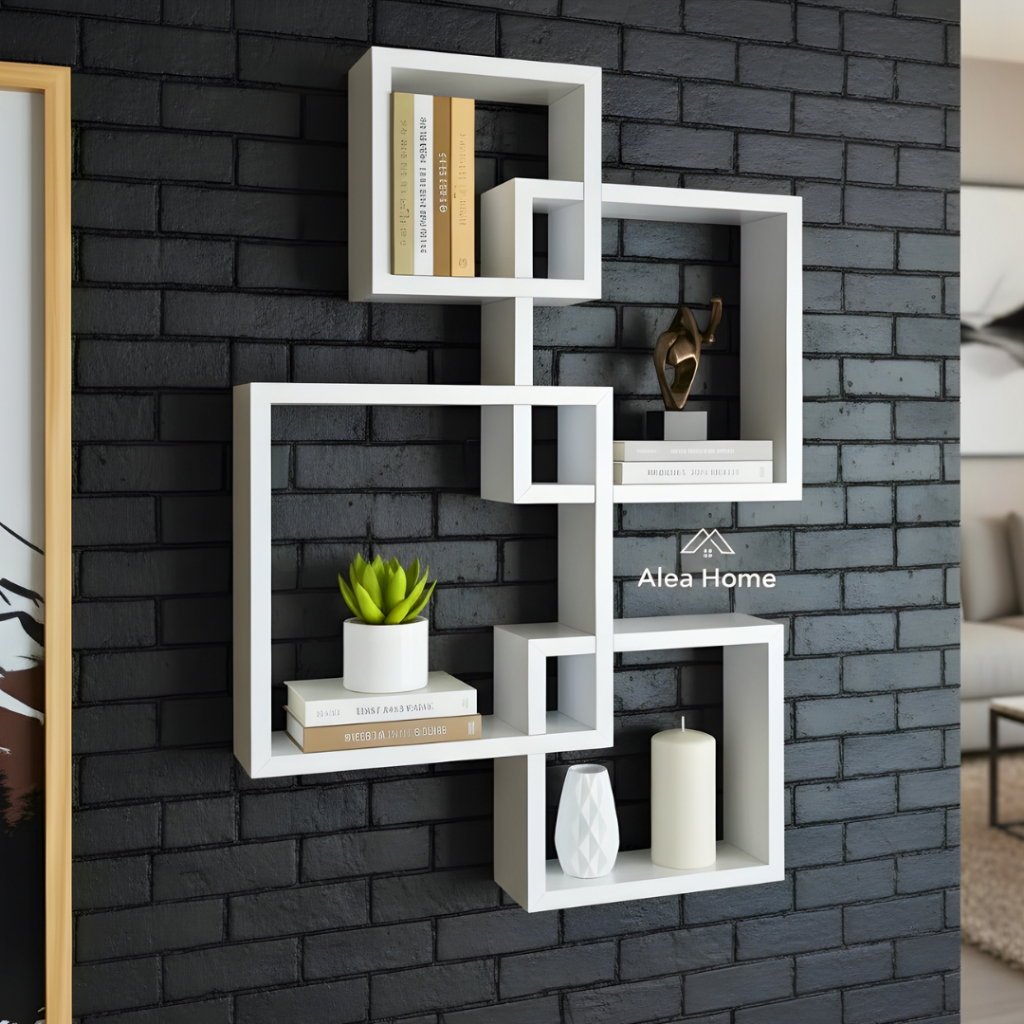 Rak Dinding Minimalis Kotak Kayu Jati Mahoni | Rak Segi Empat Tempel Aesthetic | Rak Dinding Kotak