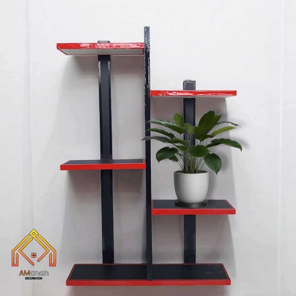 RAK DINDING BUNGA HIAS RKA001 KAYU - RAK GANTUNG DEKORASI SUSUN POT BUNGA MINI