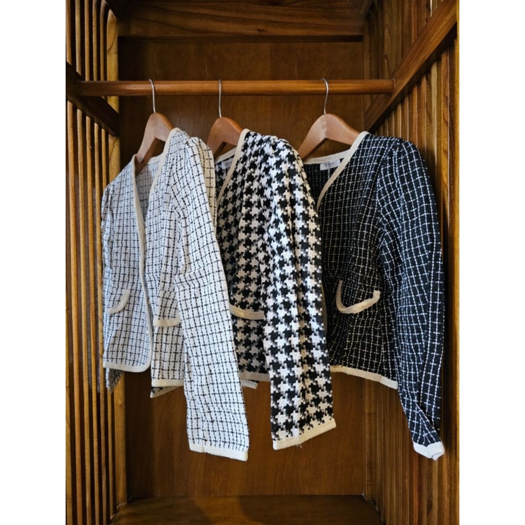 CARDIGAN RAJUT MOTIF PLAID FORMAL