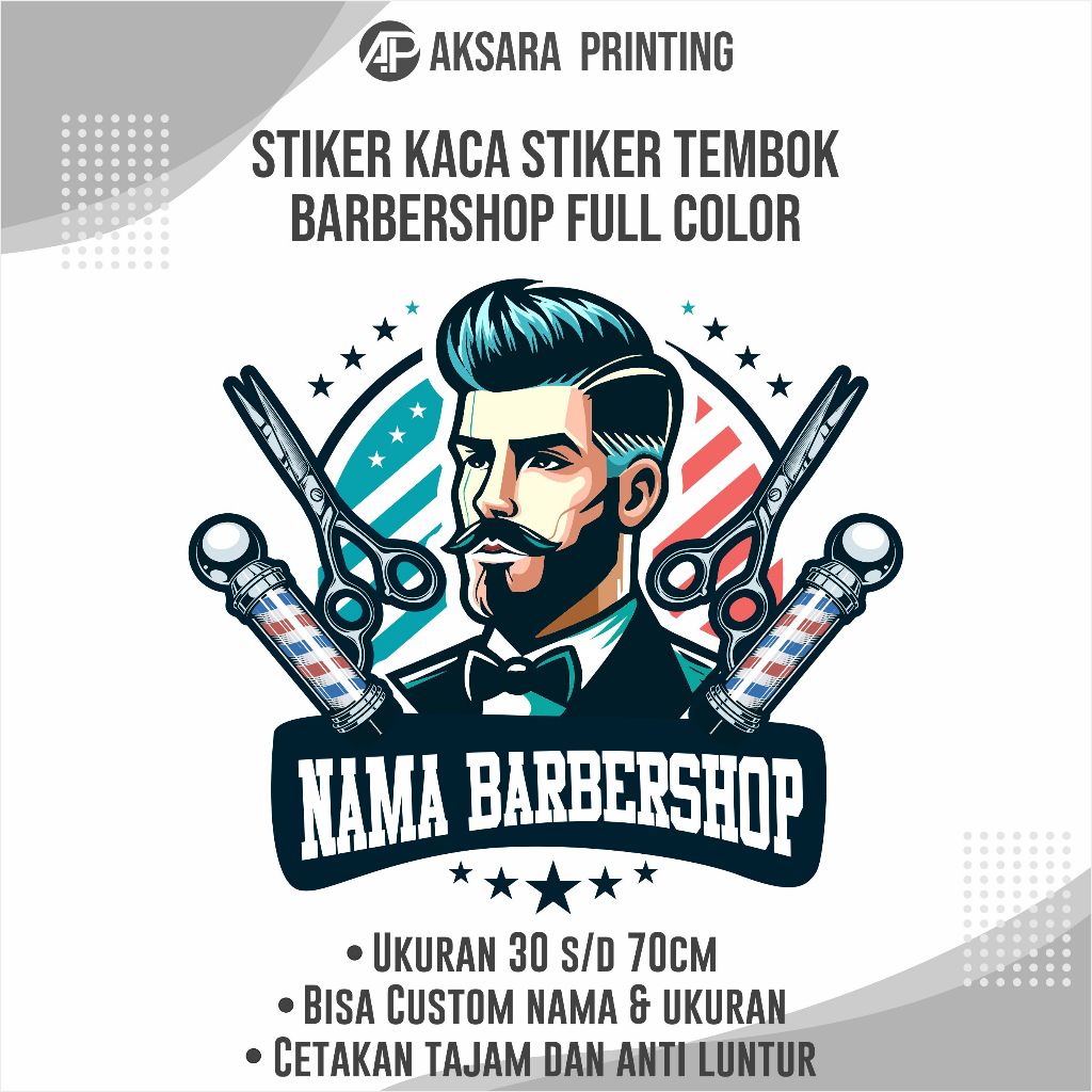 Stiker Barbershop Stiker Potong Rambut Stiker Pangkas Rambut FULL COLOR Bisa Custom Nama & Ukuran