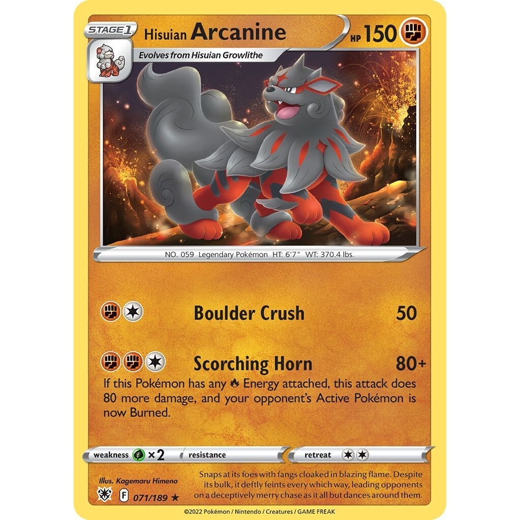Tcg Pokemon Hisuian Arcanine Common 2022 AsR