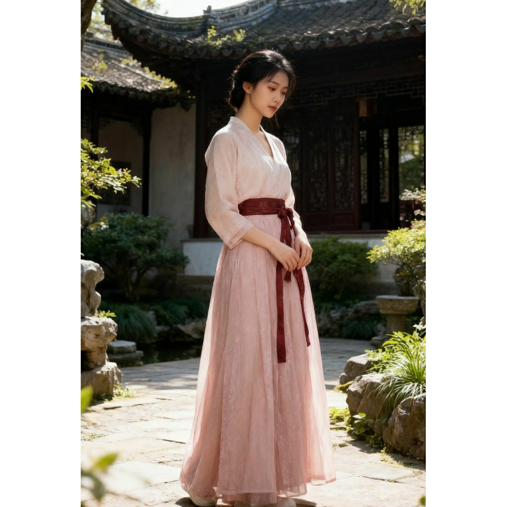 (NEW) HANFU MODERN LONG SKIRT PEACH SHIMMER A LINE ROK LILIT PANJANG ANCIENT STYLE ORI CHINA