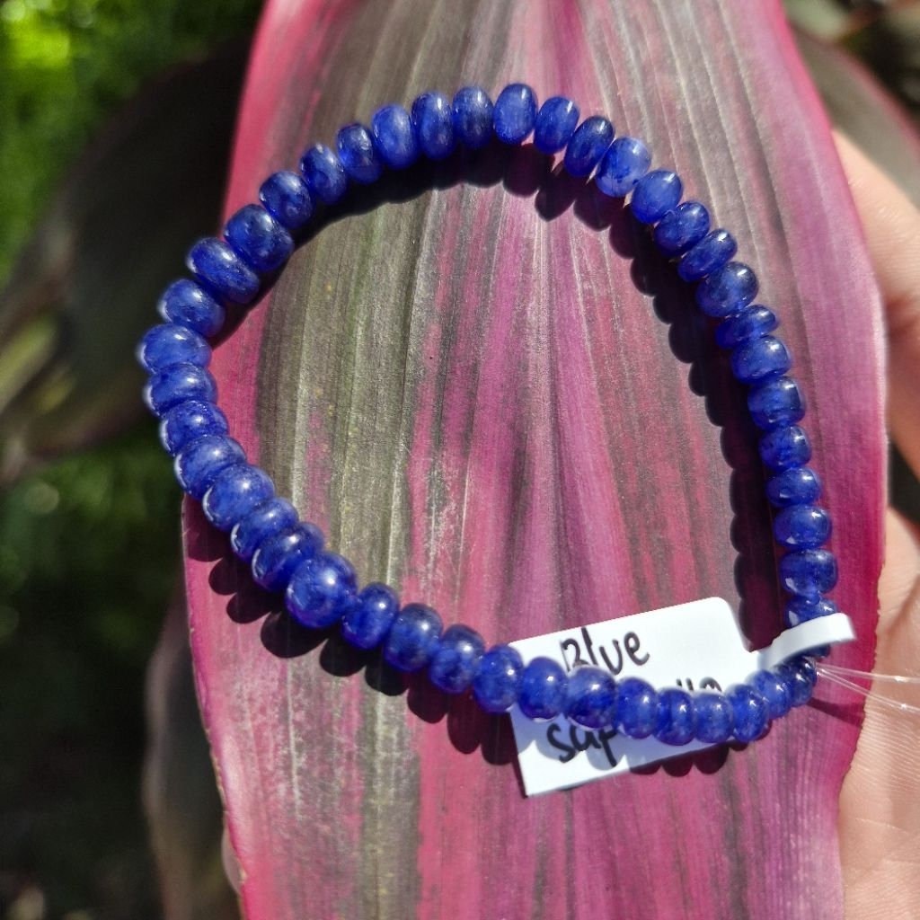 gelang batu alam asli blue safir rondel 5-6mm