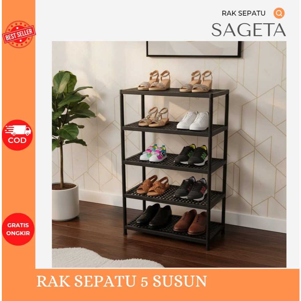 RAK SEPATU 5 SUSUN TEBAL - RAK SANDAL 5 TINGKAT - RAK SEPATU PLASTIK - RAK ESTETIK