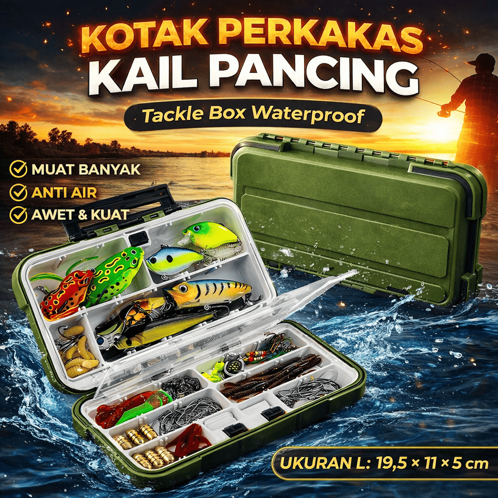Kotak Perkakas Kail Pancing Tackle Box Waterproof Anti Air Organizer Umpan Pancing Besar Kuat