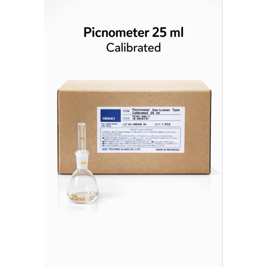 Picnometer Calibrated Iwaki 25 ml Kaca -  Piknometer Dengan Kalibrasi Alat Ukur Berat Jenis Cairan